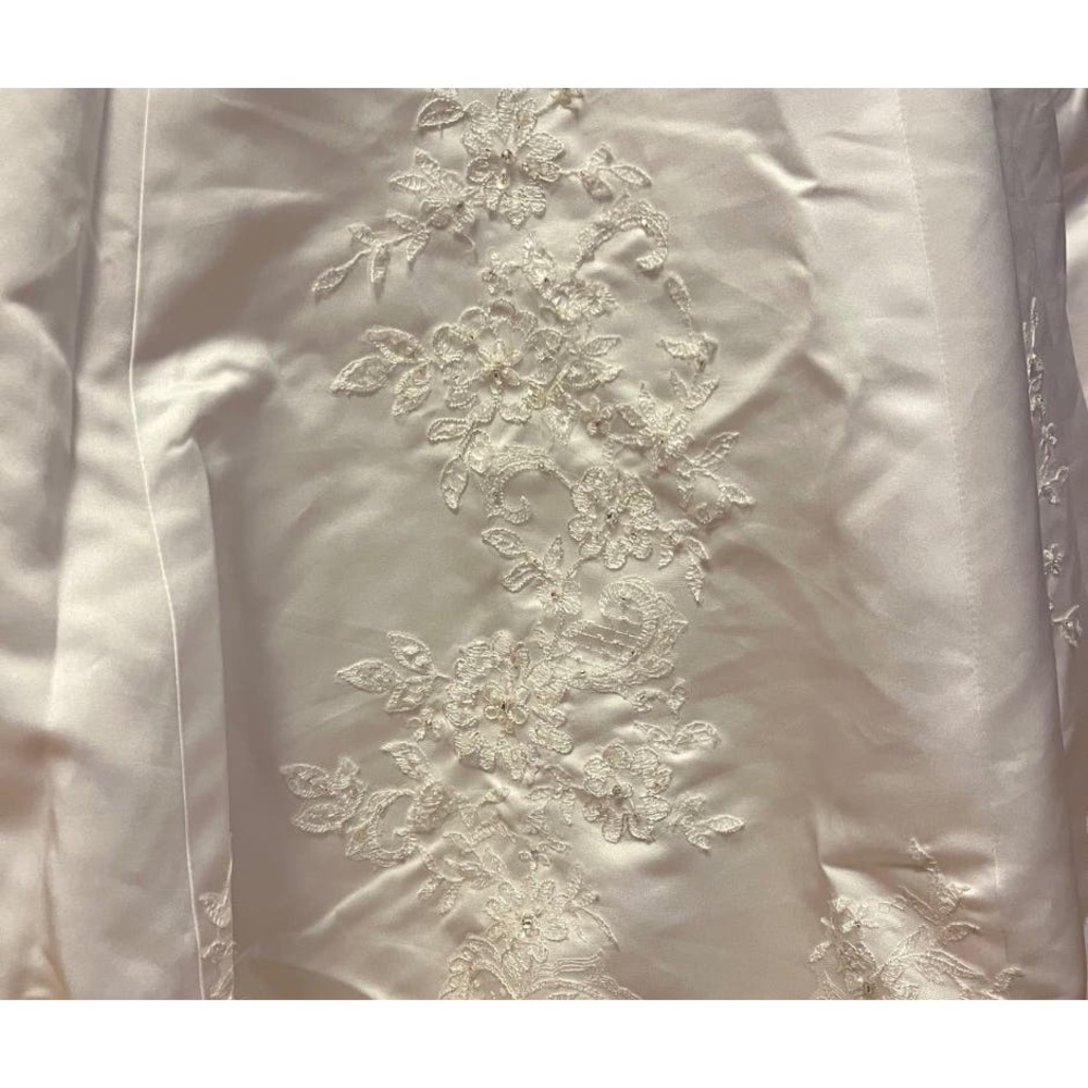 Satin Empire Waist A-Line Wedding Gown with Beaded Crystal Detail - Picture 4 of 11